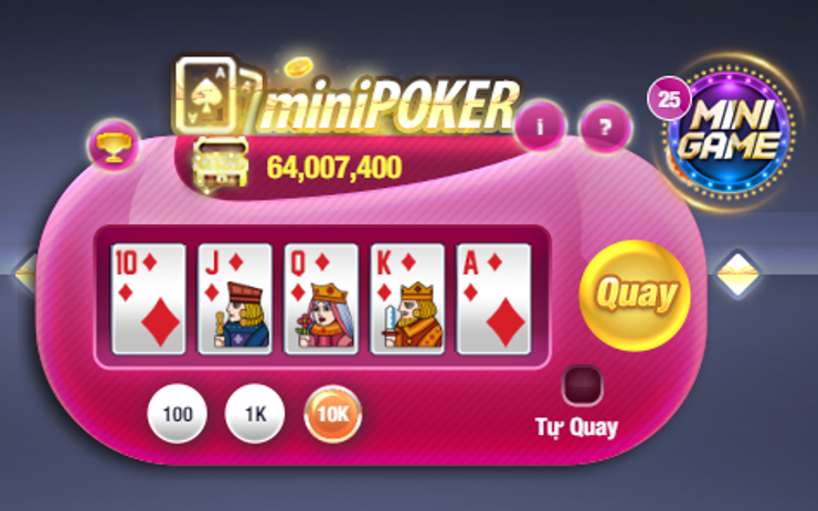 Thiết kế giao diện mini poker gồm có 5 quân bài và 1 trụ để tiến hành quay