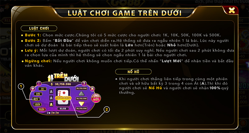 Game Trên Dưới có luật đơn giản, phù hợp với người mới